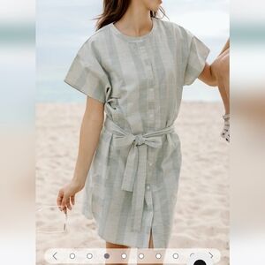 Organic cotton Pehr Coastal Stripe blue white caftan dress